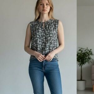 REBECCA TAYLOR Floral silk tank sleeveless blue green white size‎ 6 keyhole